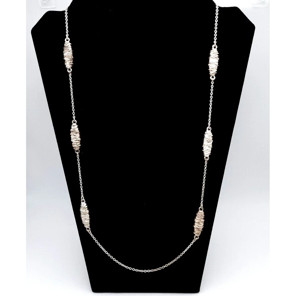 Bill Blass‎ Silver Station Necklace Wire Wrapped Signed 28in